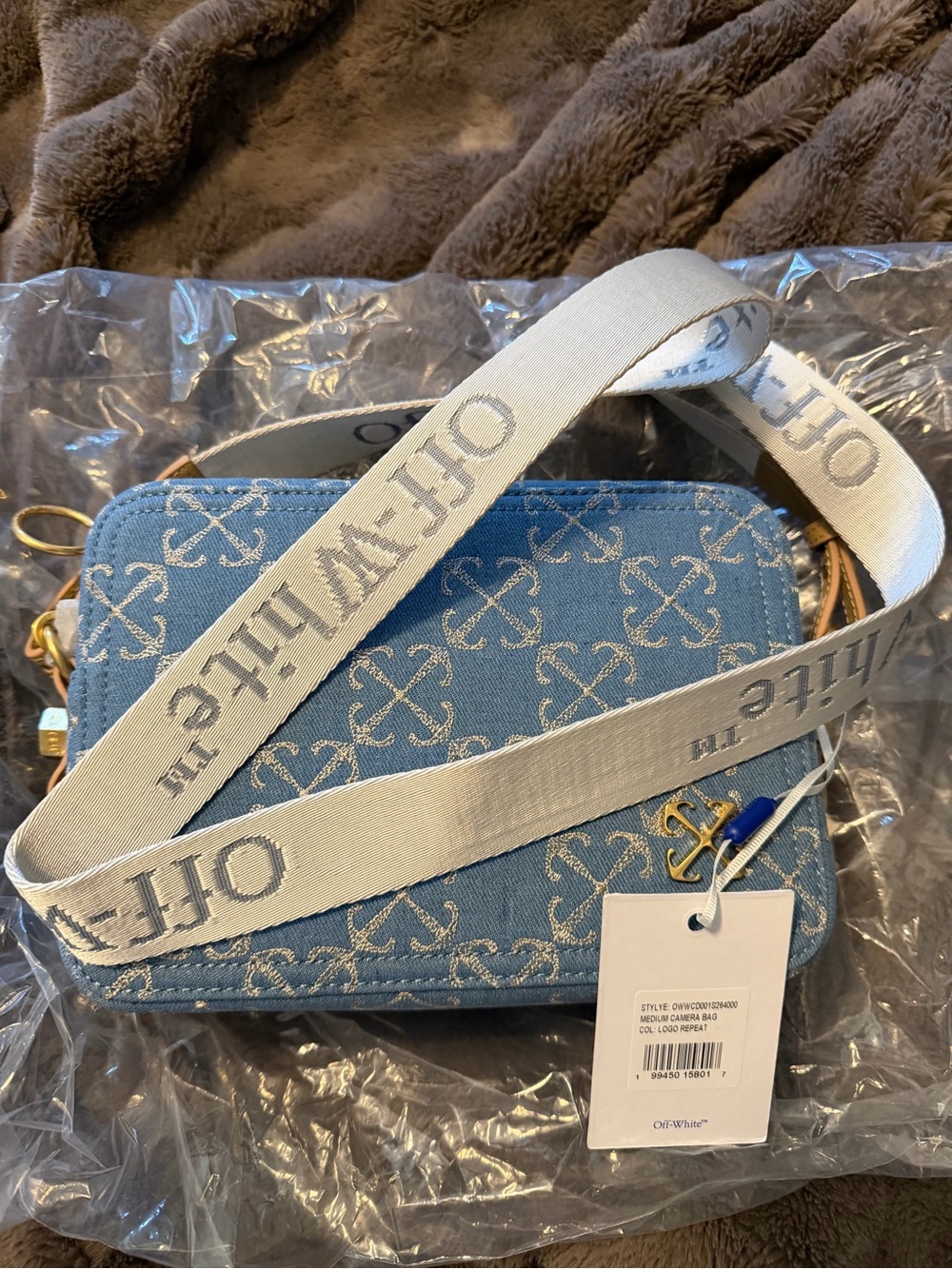 Off-White Light Blue Monogram Crossbody with White Logo Strap